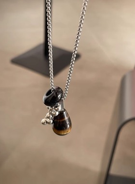 复古轻奢高级感虎眼石水滴项链