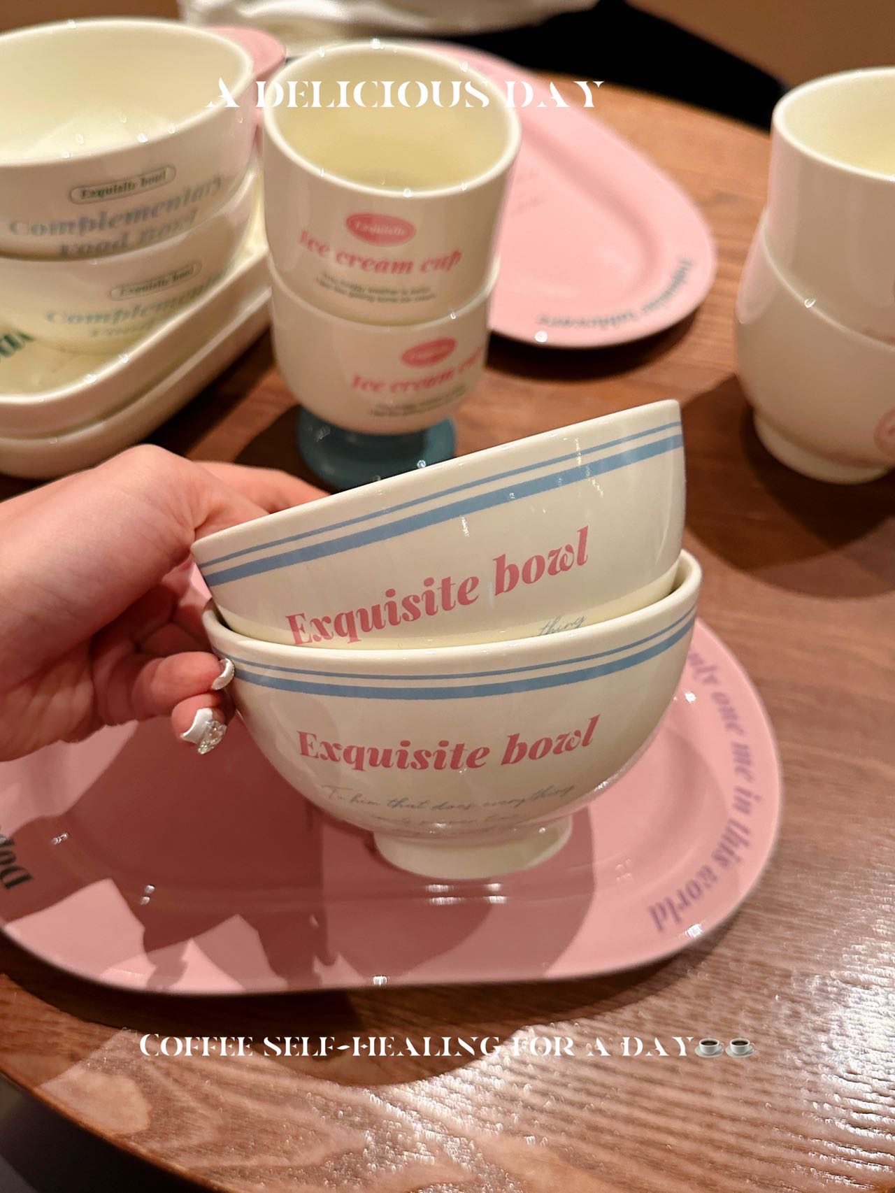 ES韩风ins字母法式餐具陶瓷盘碗套装家用米饭碗早餐盘一人食,淘宝优惠券,粉丝福利购,淘宝优惠卷