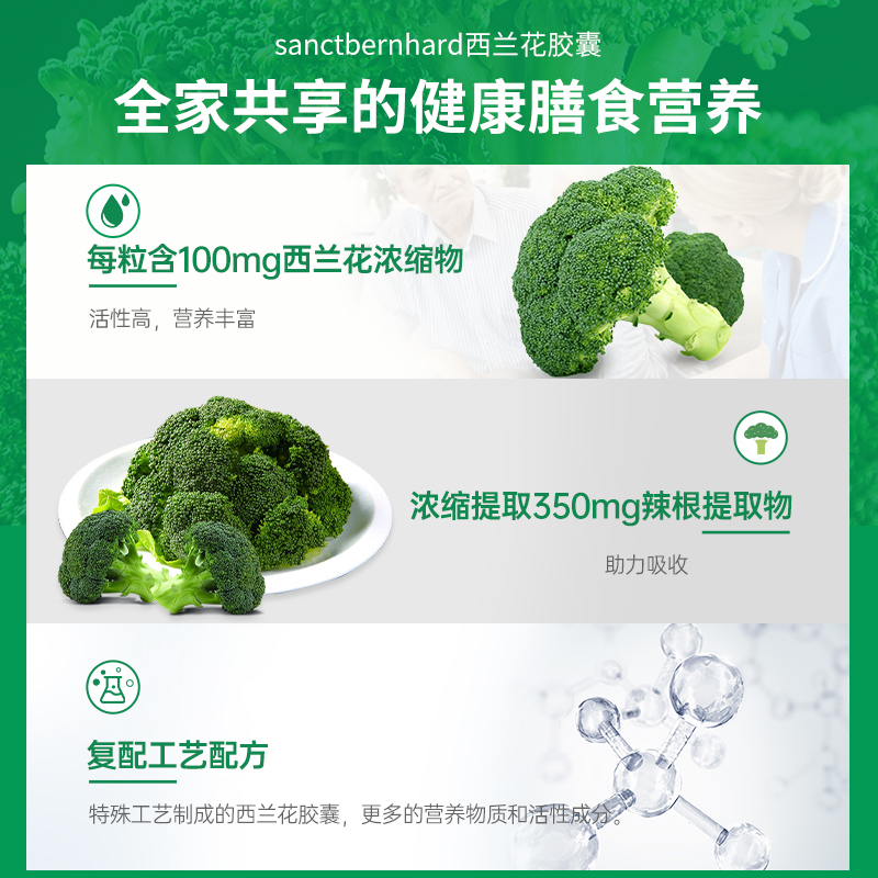 圣伯德SanctBernhard进口萝卜硫素 西兰花芽提取物胶囊60粒西兰花