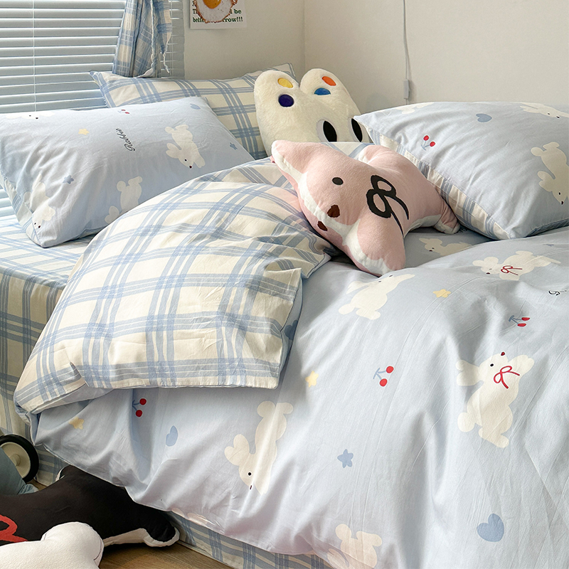 可爱兔兔纯棉四件套少女韩系学生全棉三件套卡通1.5m1.8床单床笠