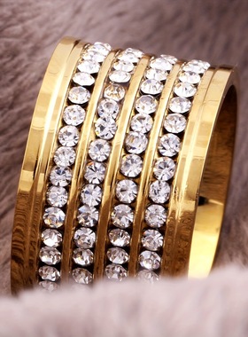 钛钢镶钻满天星四排子男女大气欧美新款时尚夸张戒指饰品