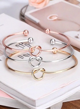 跨境欧美饰品 打结手镯 爱心手镯玫瑰金女士伴娘扭结百搭开口手镯