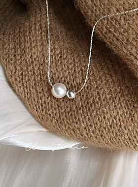 极简施家珍珠纯银路路通锁骨项链