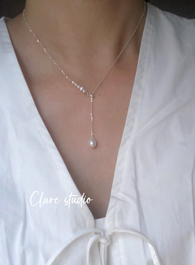 纯银项链天然珍珠锁骨链