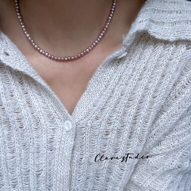 紫色天然蛋圆珍珠项链