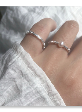 银河璀璨系列S925纯银碎银戒指天然珍珠尾戒高级感爆闪简约指环女