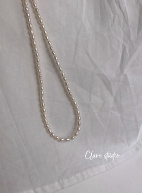 基础bi备稀有强光天然珍珠小米珠项链法式精致纤细简约纯银锁骨链