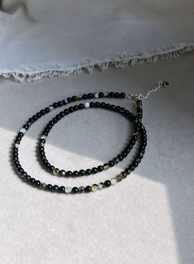素心 一条简单朴素天然黑蝶贝项链女纯银锁骨链禅意松弛可调节
