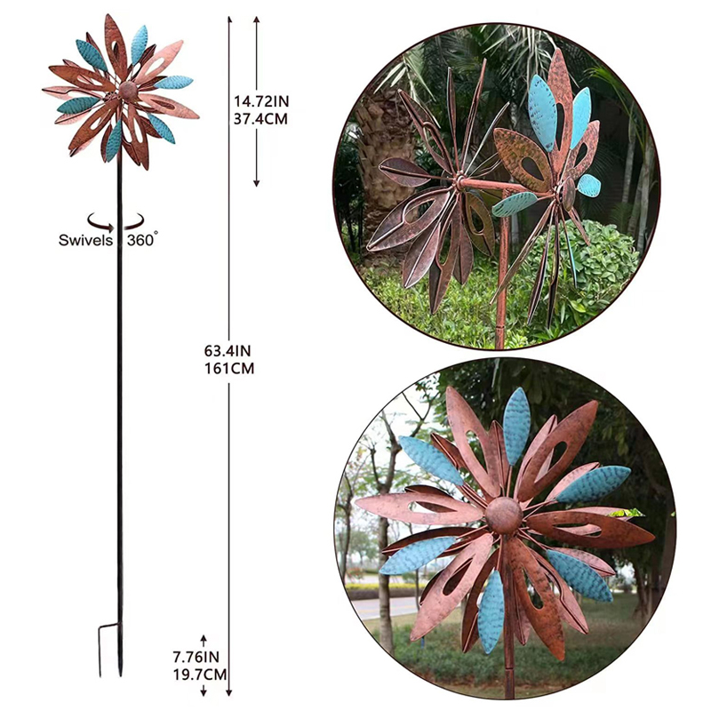 网红户外旋转铁艺风车庭院花园幼儿园造景落地摆件摆件落地装饰 - 图1