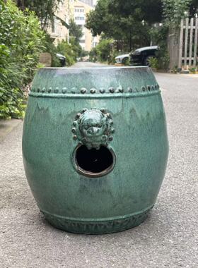 日月堂解放后时期宜钧釉鼓凳老窑变釉瓷鼓凳双狮耳中式装饰摆件