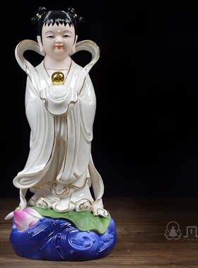 白瓷善财童子供奉风水观音佛像
