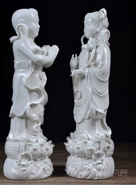 白瓷善财童子供奉风水观音佛像