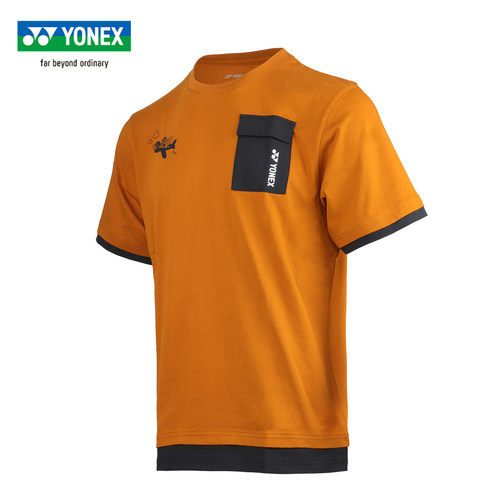 YONEX尤尼克斯羽毛球服男士橙色短袖T恤户外运动休闲修身透气 - 图1