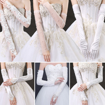 White Wedding gloves lace lace long style satin winter ultra-Andrommy finger bridal wedding gown thickened handcuff