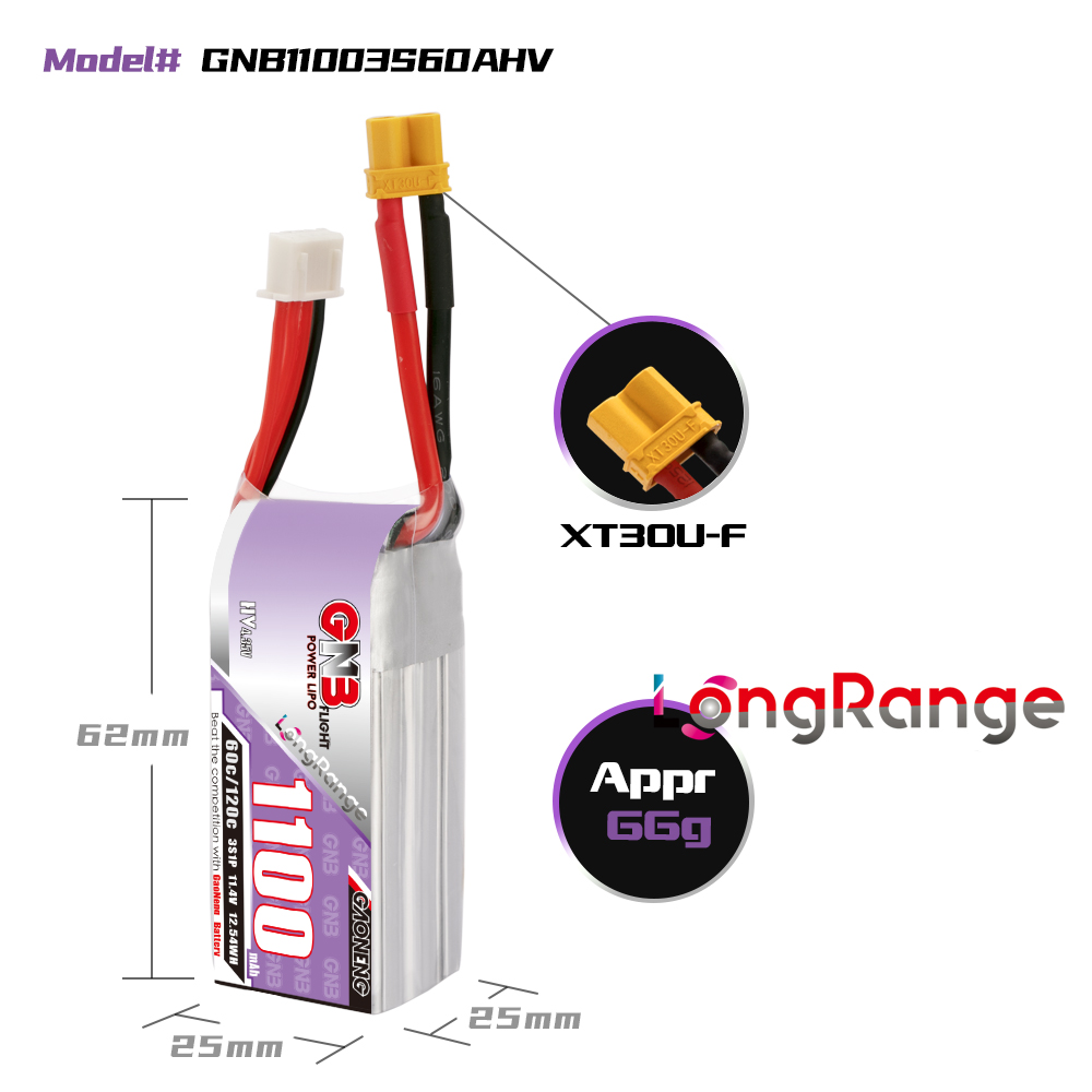 GNB高能1100mAh 3S 11.4V 60C HV长续航无人机足球锂电池遥控模型 - 图0