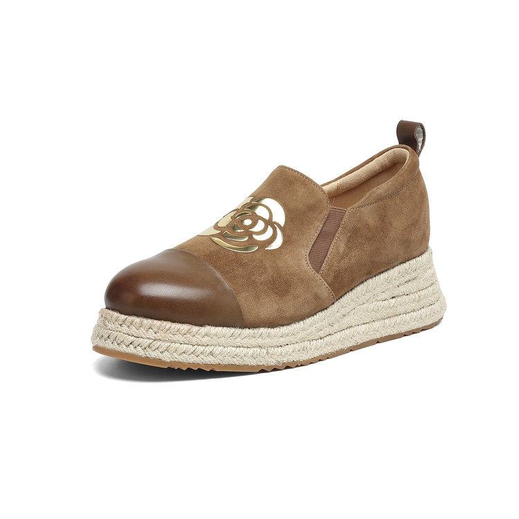 高跟坡跟厚底单鞋女一脚蹬乐福鞋百搭真皮山茶花松糕鞋羊皮懒人鞋,淘宝优惠券,粉丝福利购,淘宝优惠卷