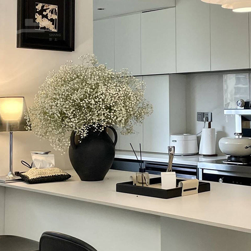 形上侘寂风复古陶瓷花瓶黑色三耳陶罐法式中古风水培花器摆件,淘宝优惠券,粉丝福利购,淘宝优惠卷