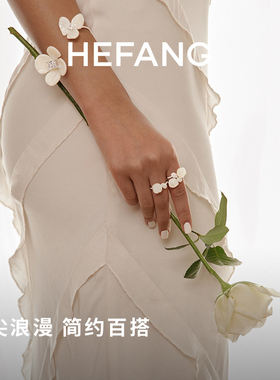 HEFANG白玫瑰戒指925银女