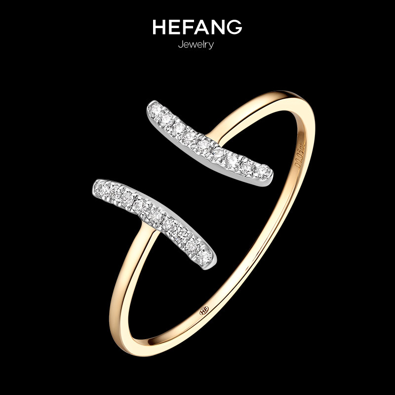 hefang双子座18k金钻石女高档指环 HEFANG Jewelry手饰