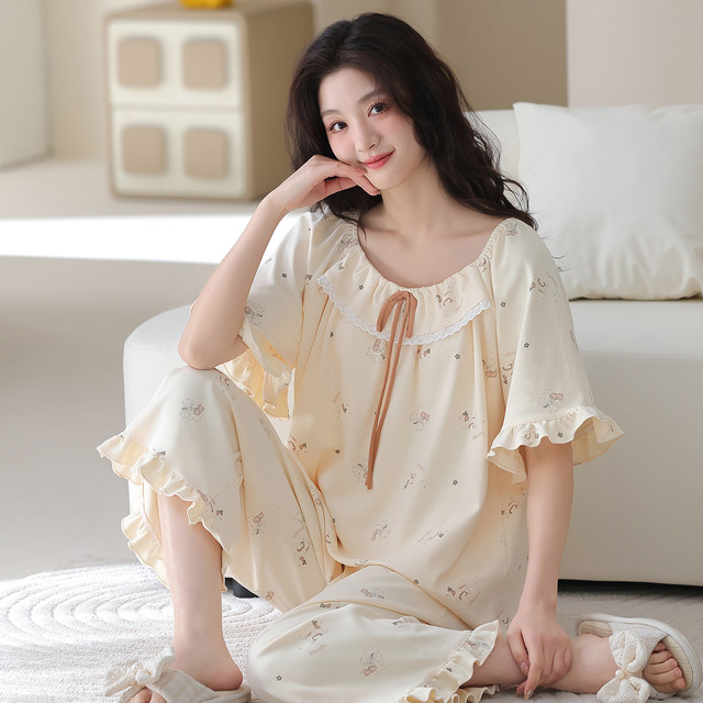 Yalu pure cotton pajamas women's summer 2026 new short-sleeved cropped pants can be worn outside Princess style house clothes set