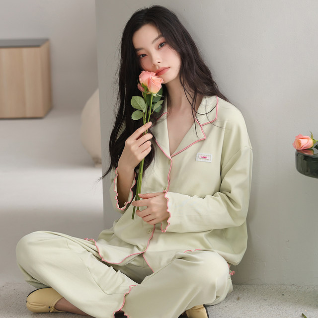 Yalu pajamas ຊຸດຜ້າຝ້າຍແຂນຍາວຂອງແມ່ຍິງ 2026 ໃຫມ່ທີ່ເປັນມິດກັບຜິວຫນັງ breathable ວ່າງສາມາດໃສ່ໄດ້ນອກພາກຮຽນ spring ແລະເຄື່ອງນຸ່ງດູໃບໄມ້ລົ່ນເຮືອນ