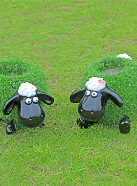 良泽花园庭院植草羊花缸雕塑