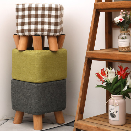 实木换鞋凳时尚穿鞋凳创意方凳布艺小凳子沙发凳茶几板凳家用矮凳 - 图1