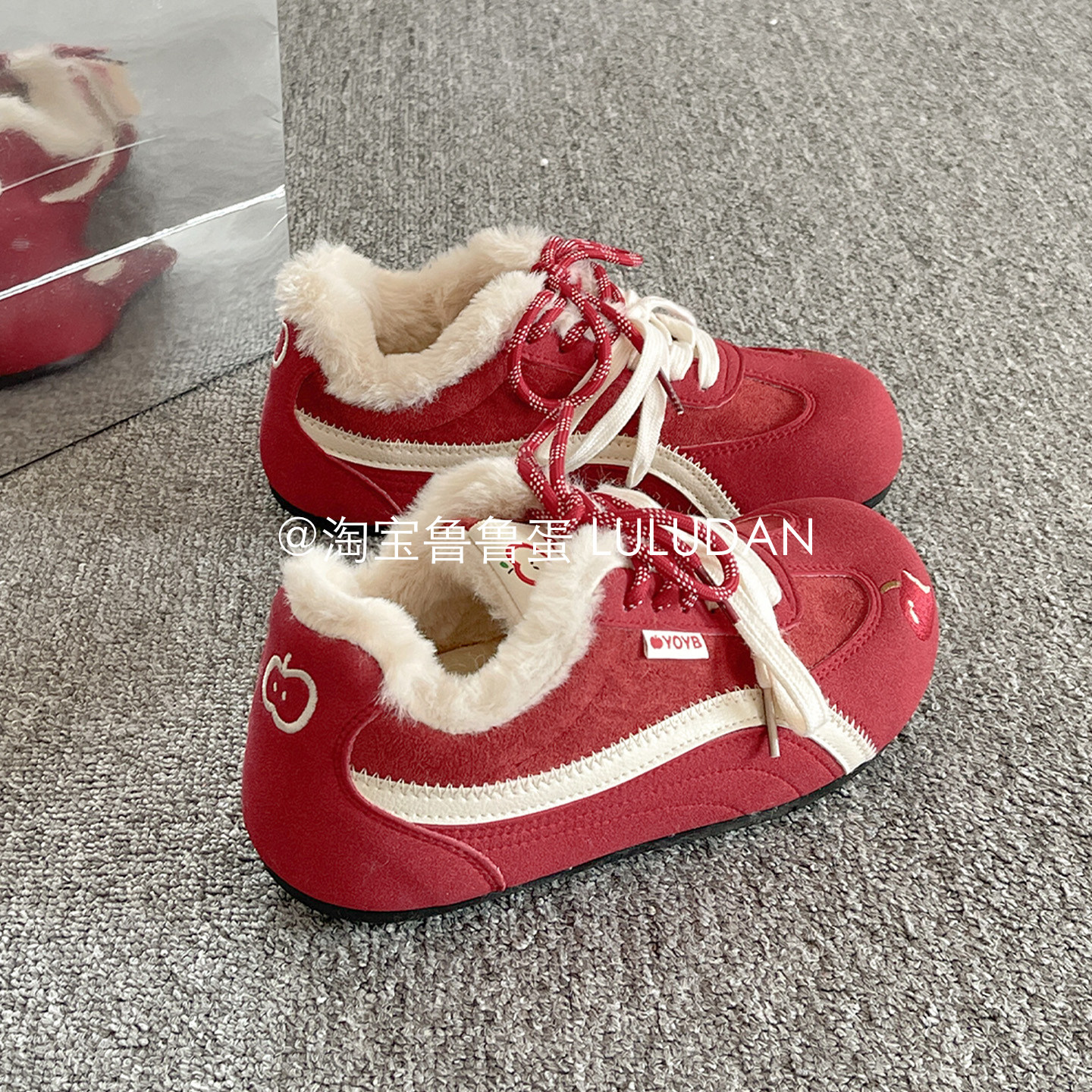 鲁鲁蛋 保暖加绒德训鞋子女2025新款爆款冬季复古厚底板鞋二棉鞋,淘宝优惠券,粉丝福利购,淘宝优惠卷
