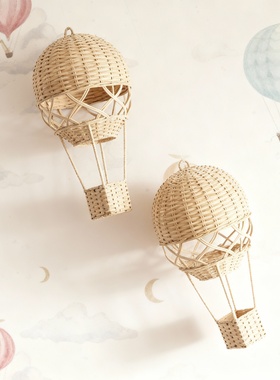 北欧藤编热气球儿童房吊饰摆件