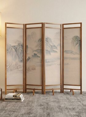 新中式山水折叠屏风可移动隔断