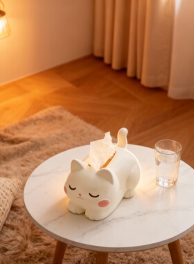 可爱猫咪纸巾盒客厅茶几摆件