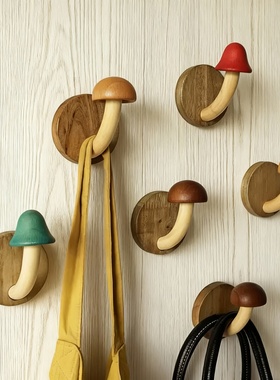 创意蘑菇木质挂衣架收纳摆件