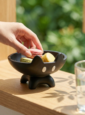 创意猫咪造型陶瓷高脚水果盘摆件