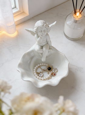 复古天使陶瓷首饰收纳盘摆件