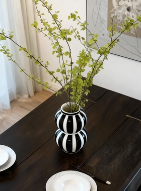 都市欧普风黑白条纹花瓶摆件