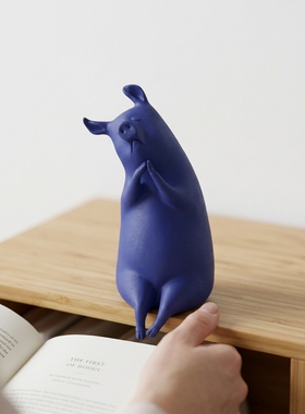 可爱蓝树脂河马创意摆件