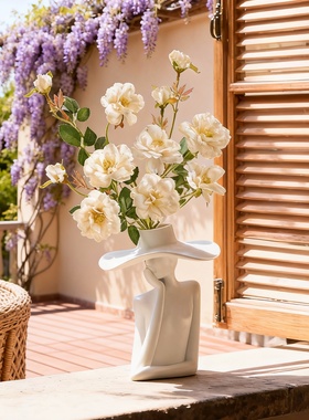 创意人物造型白陶瓷花瓶摆件