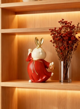 新年喜庆红色树脂兔子摆件