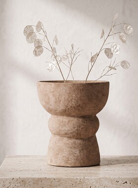 中古侘寂粗陶花瓶摆件
