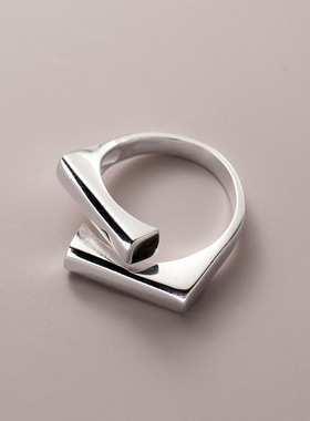 几何交错银戒指韩版新款个性高级