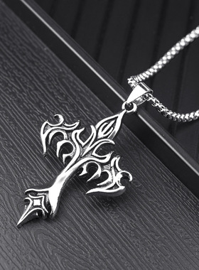 钛钢项链时尚百搭火焰十字形吊坠