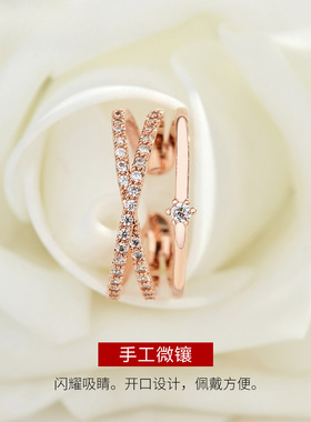 韩版小众时尚多层叠戴银戒指女开