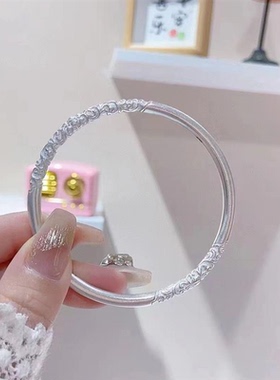 新款卷草纹年轻款送女友礼物银手镯女999足银素圈手环古法纯银潮