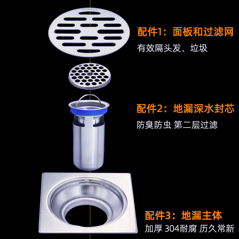 厚304不锈钢地漏8cm小号双用浴室户外9公分大排量阳台卫生间防臭-图2