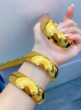 5D硬金黄金轮胎手镯女999足金大气宽面泥鳅背手环纯金镯子送女友
