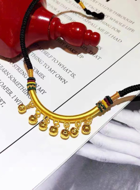 女款足金黄金弯管铃铛手链