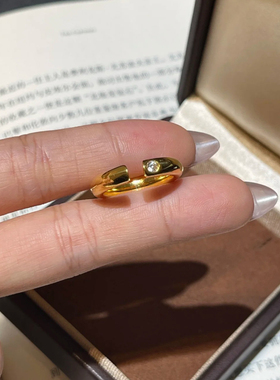 5D硬金黄金开口泥鳅背戒指女999足金点钻镶嵌指环纯金食指戒送礼