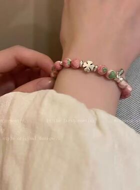 爆款樱花粉嫩珍珠手链轻奢小众精致串珠手饰品高级感气质百搭配饰