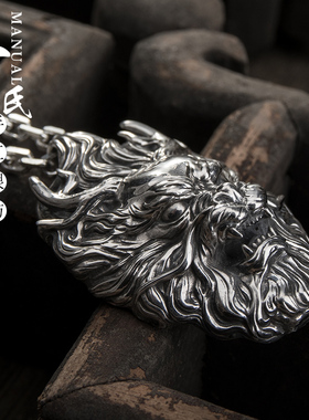 足银霸气龙头吊坠项链个性时尚