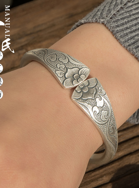 s999雕花云南原创风纯银手镯